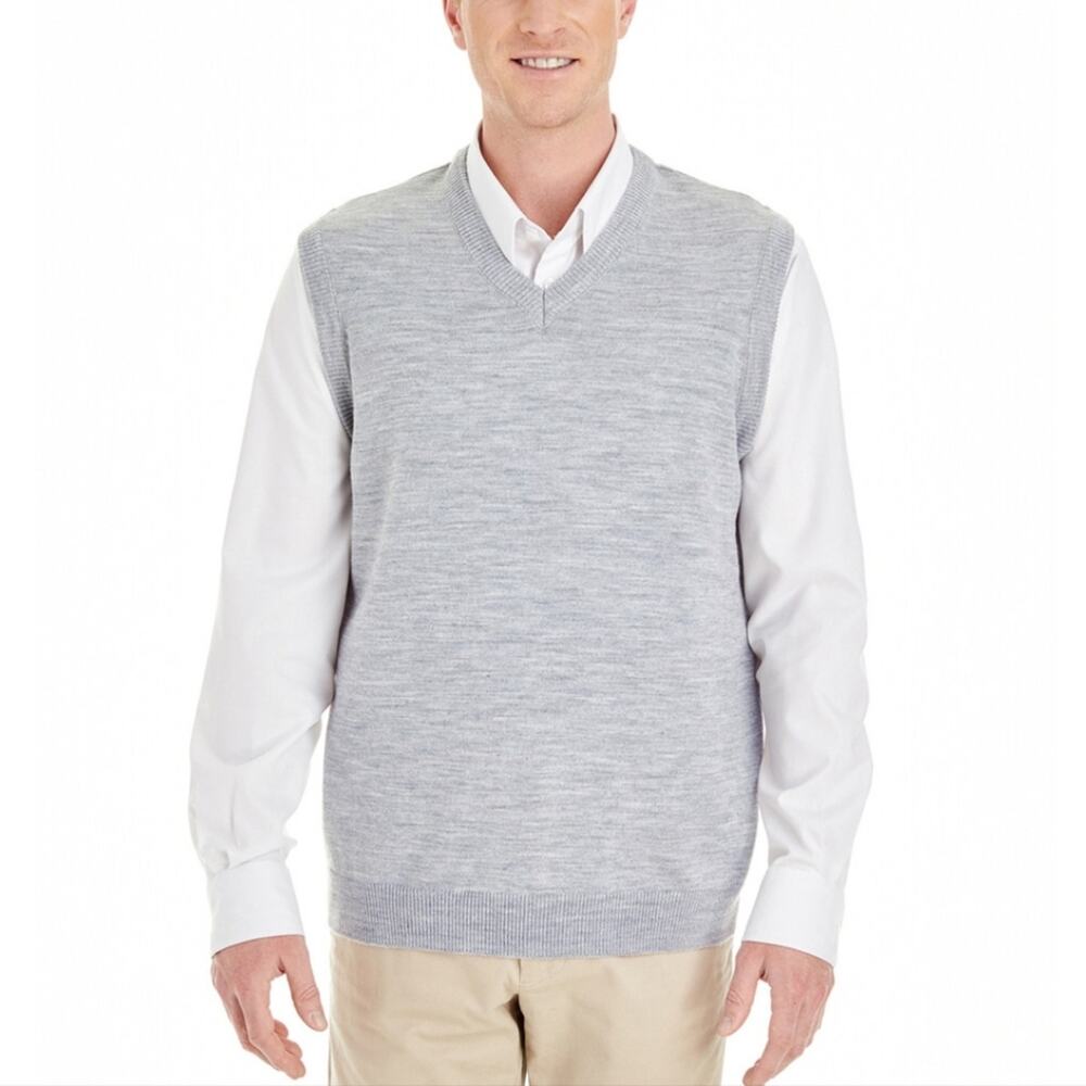 Harriton Men's Sleeveless Sweater Vest Size XL Gray Pullover Grandpacore V-neck